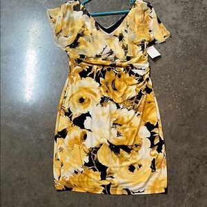 NWT! Connected Apparel Floral Yellow and Black Dress
